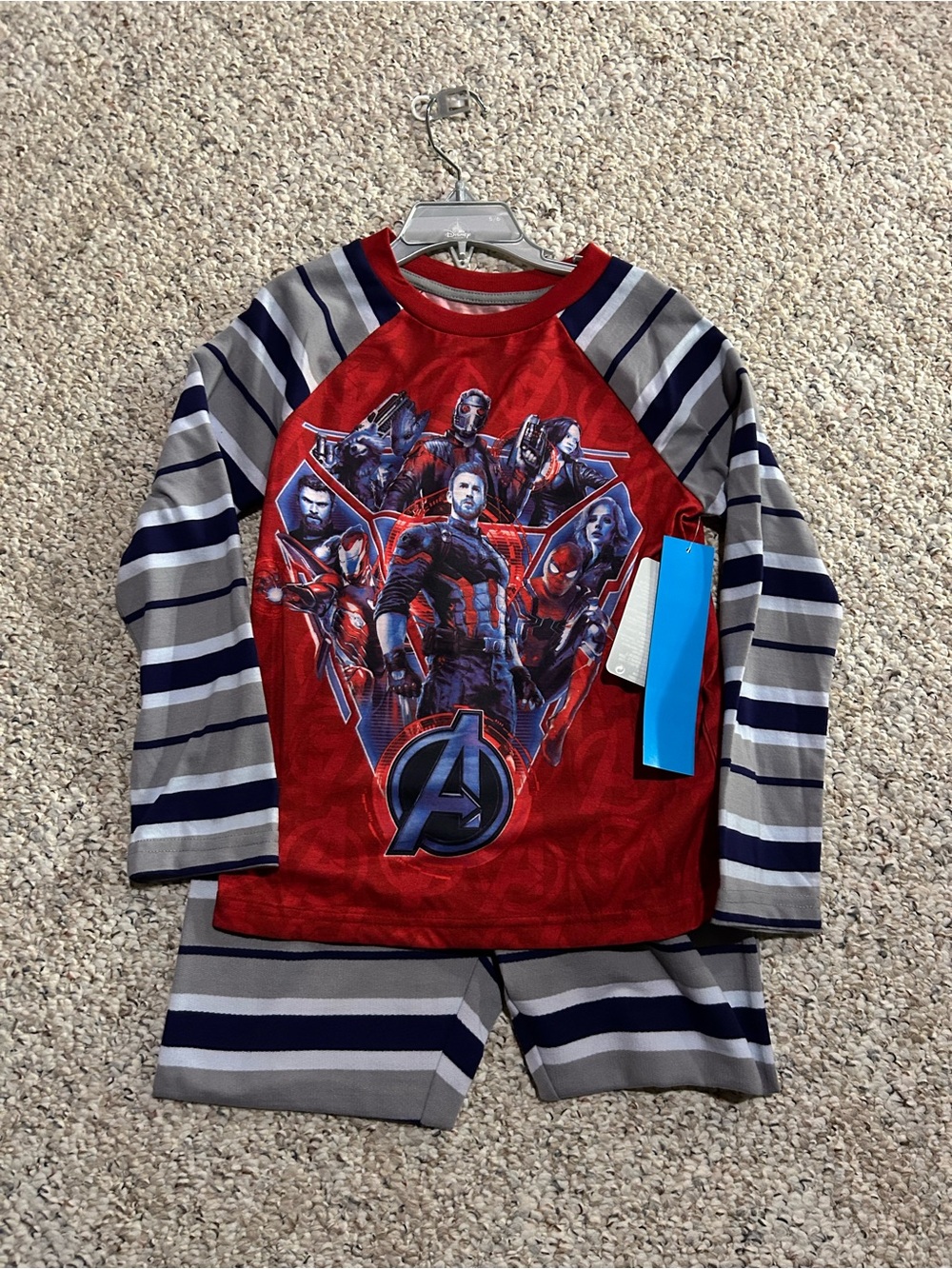 New Disney Store Marvel Avengers Red & Gray Striped Pajama Set - Size 5/6 NWT